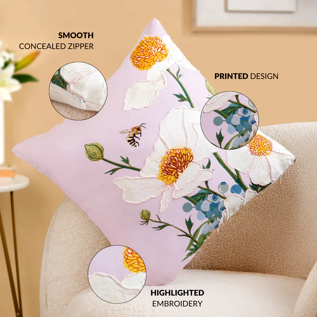 Artisan Floral Embroidered Cotton Cushion Cover 40x40cm - Image 4