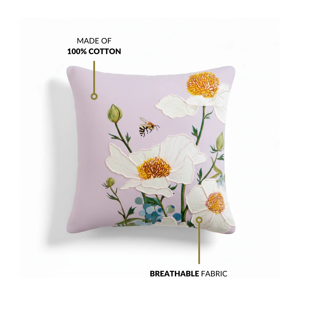 Artisan Floral Embroidered Cotton Cushion Cover 40x40cm - Image 5