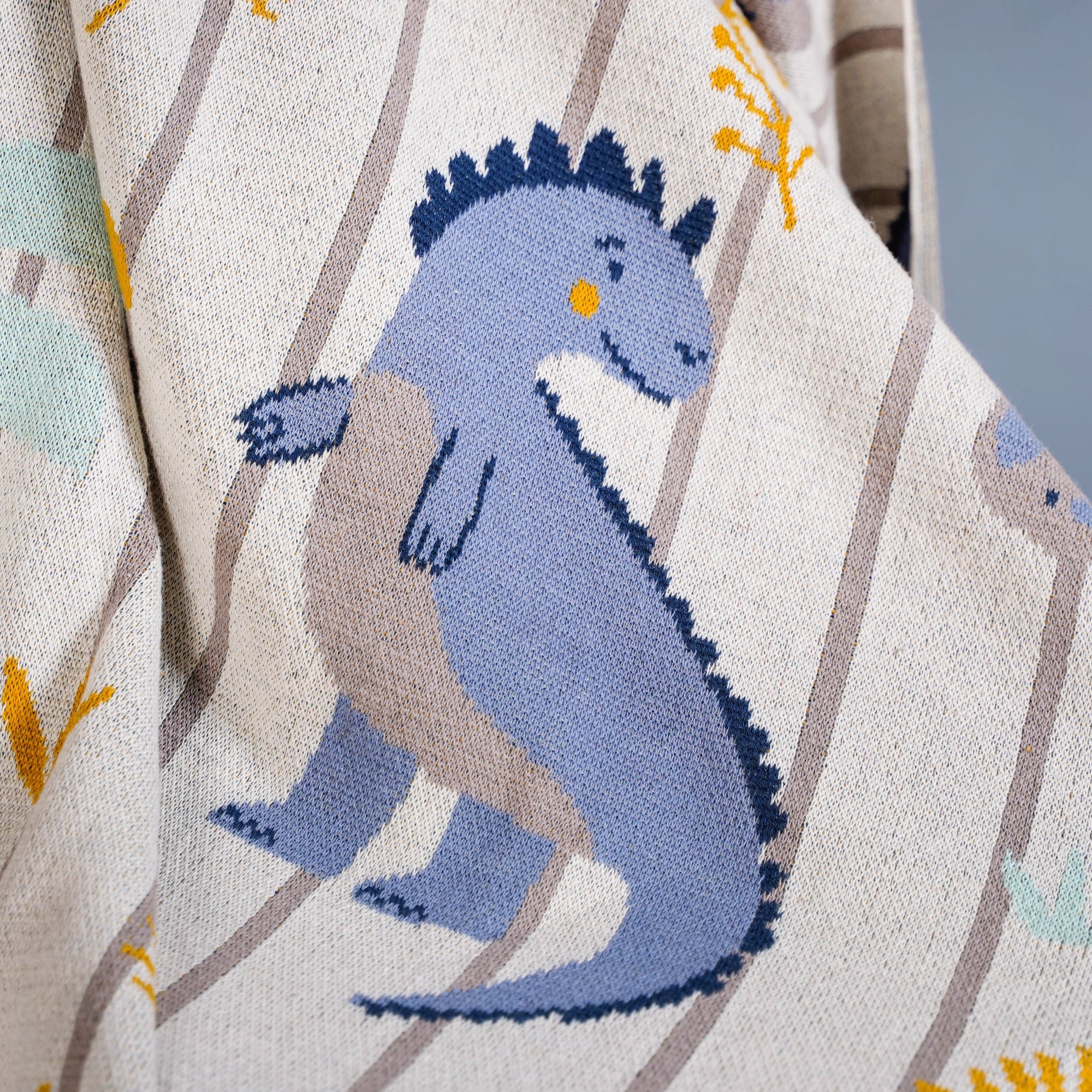 Baby Dino Knitted Kids Cotton Throw 154x135cm - Image 3