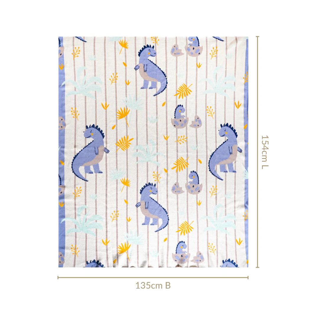Baby Dino Knitted Kids Cotton Throw 154x135cm - Image 4