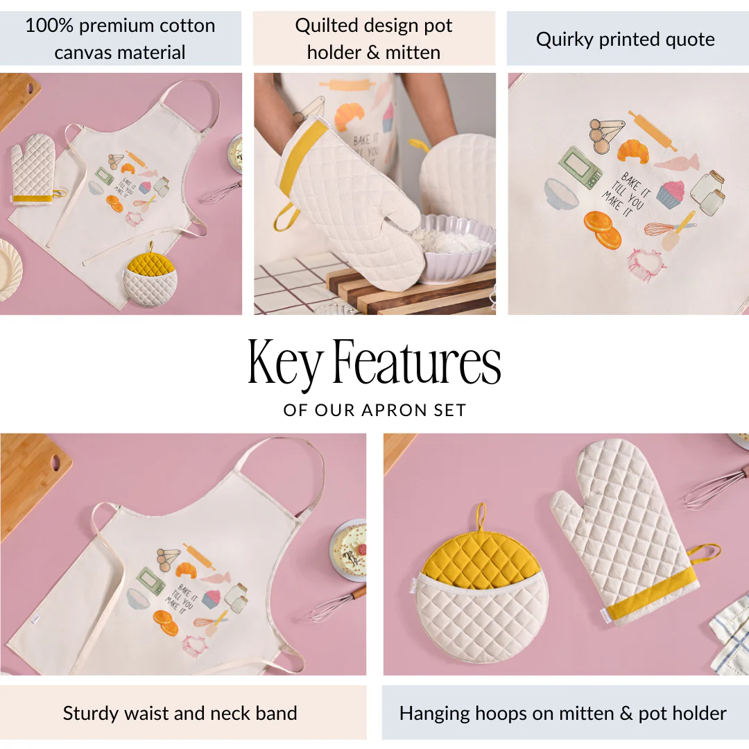 Baker Mode Apron Mitten Pot Holder Set Of 3 - Image 4