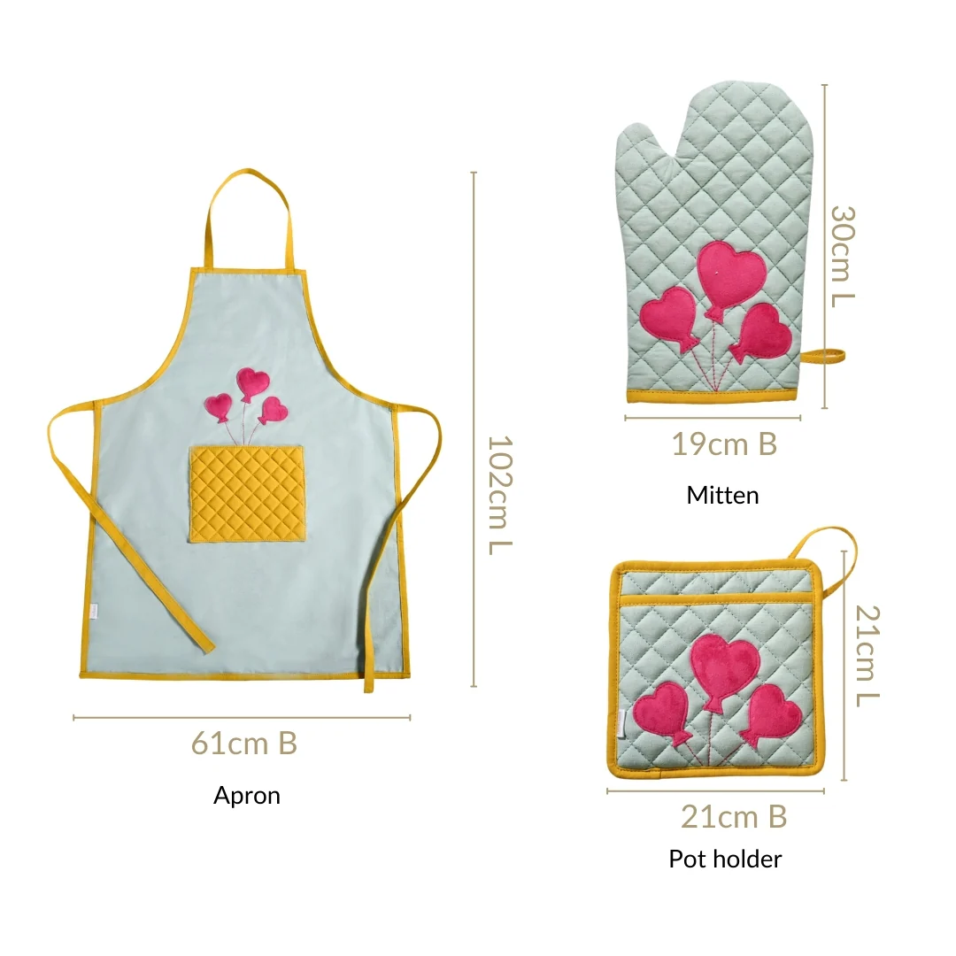 Balloon Heart Apron With Mitten And Pot Holder - Image 4