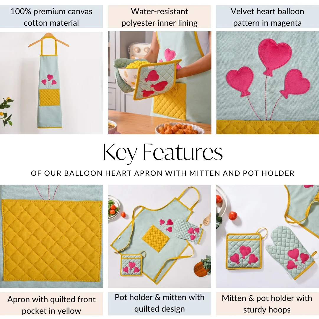 Balloon Heart Apron With Mitten And Pot Holder - Image 5