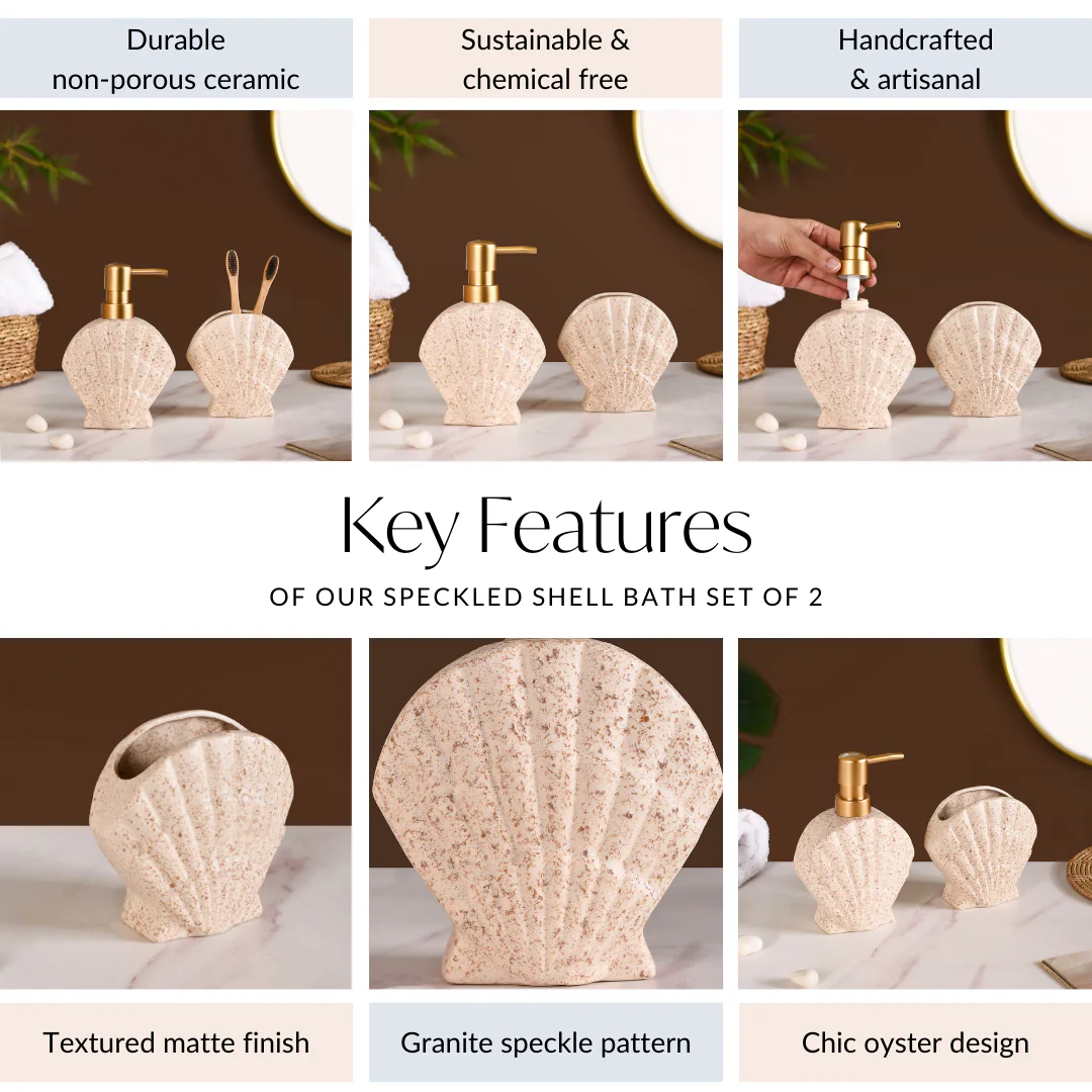 Beach Shell Ceramic Bath Set of 2 Cream Beige - Image 5