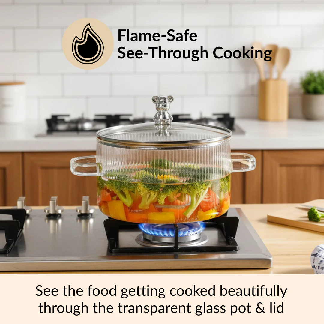 Bear Lid Borosilicate Glass Cooking Pot 1600ml - Image 2