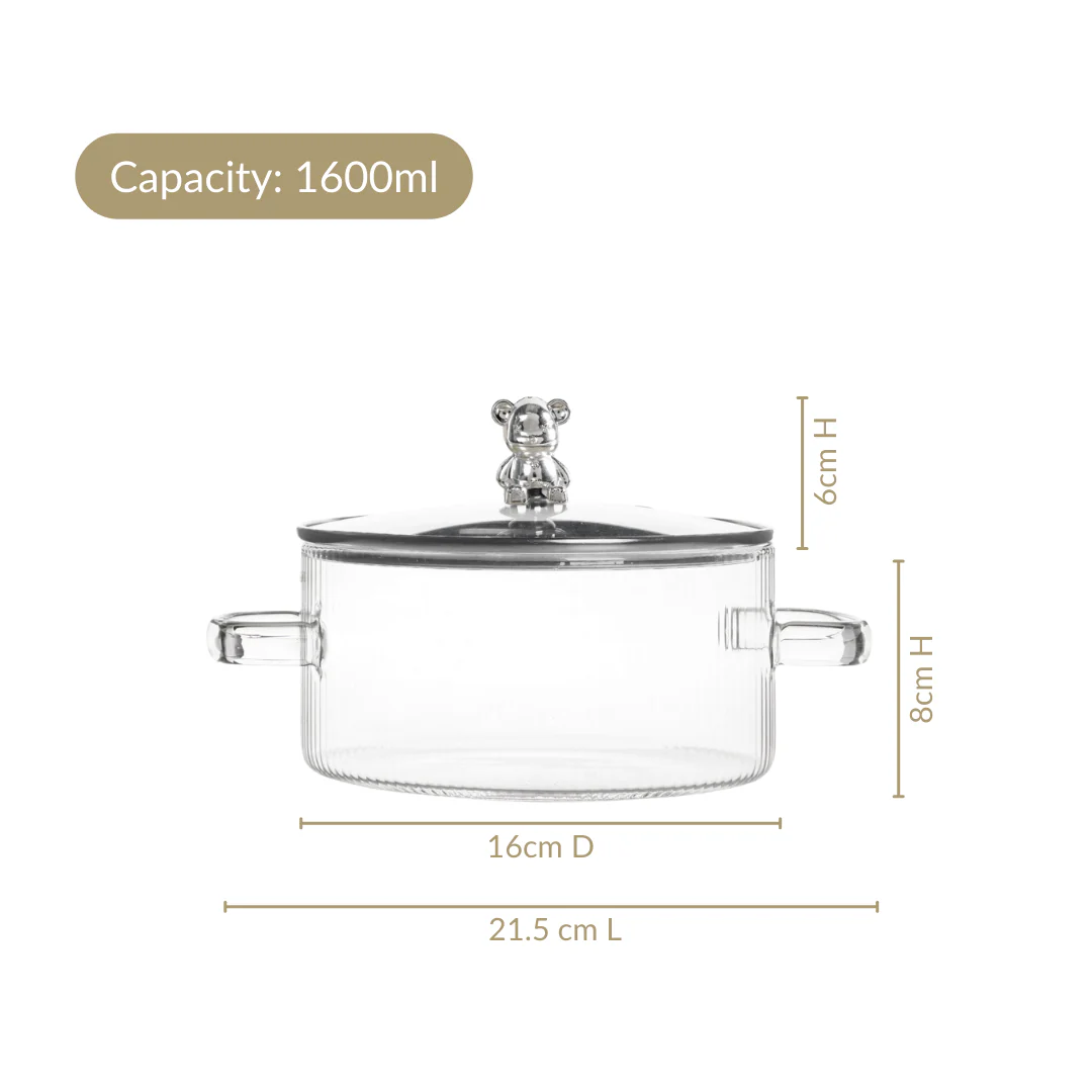 Bear Lid Borosilicate Glass Cooking Pot 1600ml - Image 4