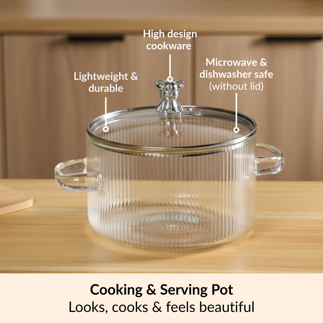 Bear Lid Borosilicate Glass Cooking Pot 1600ml - Image 5