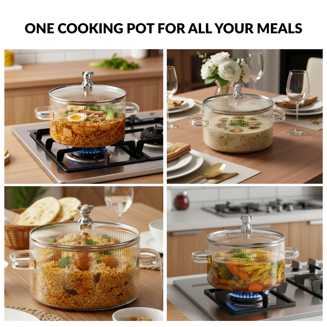 Bear Lid Borosilicate Glass Cooking Pot 1600ml - Image 6