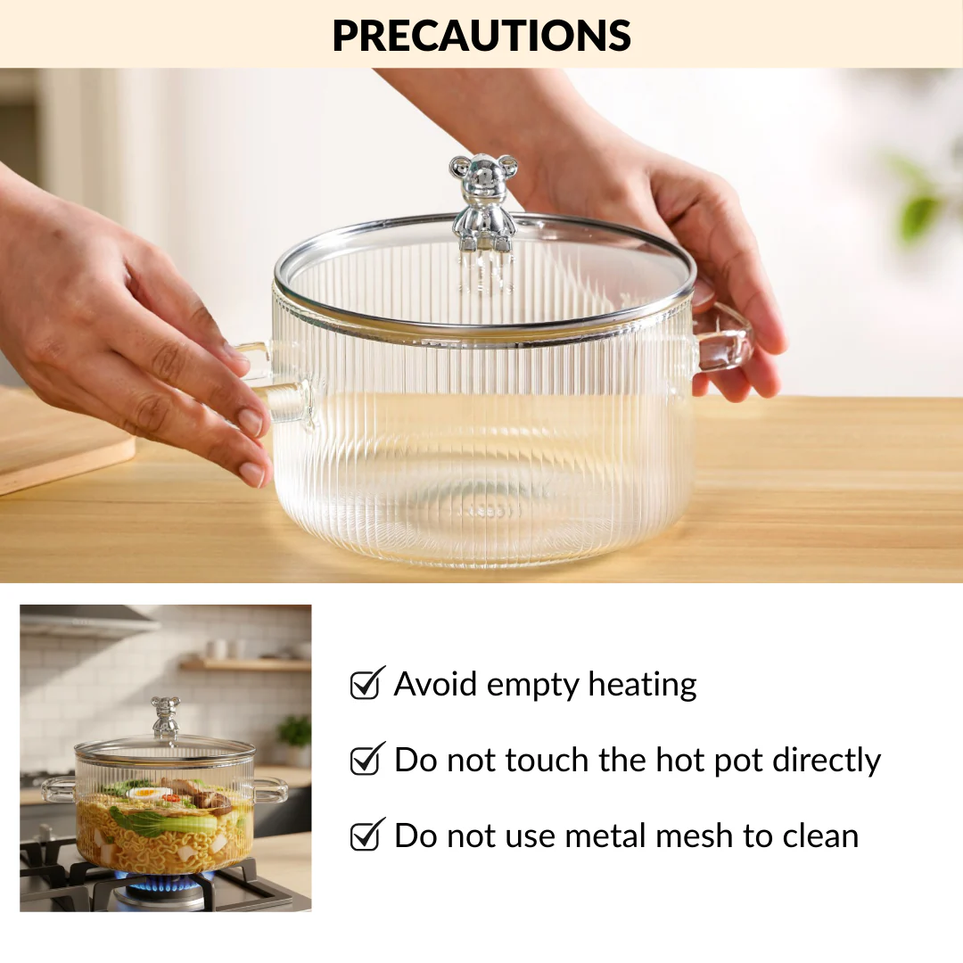 Bear Lid Borosilicate Glass Cooking Pot 1600ml - Image 7