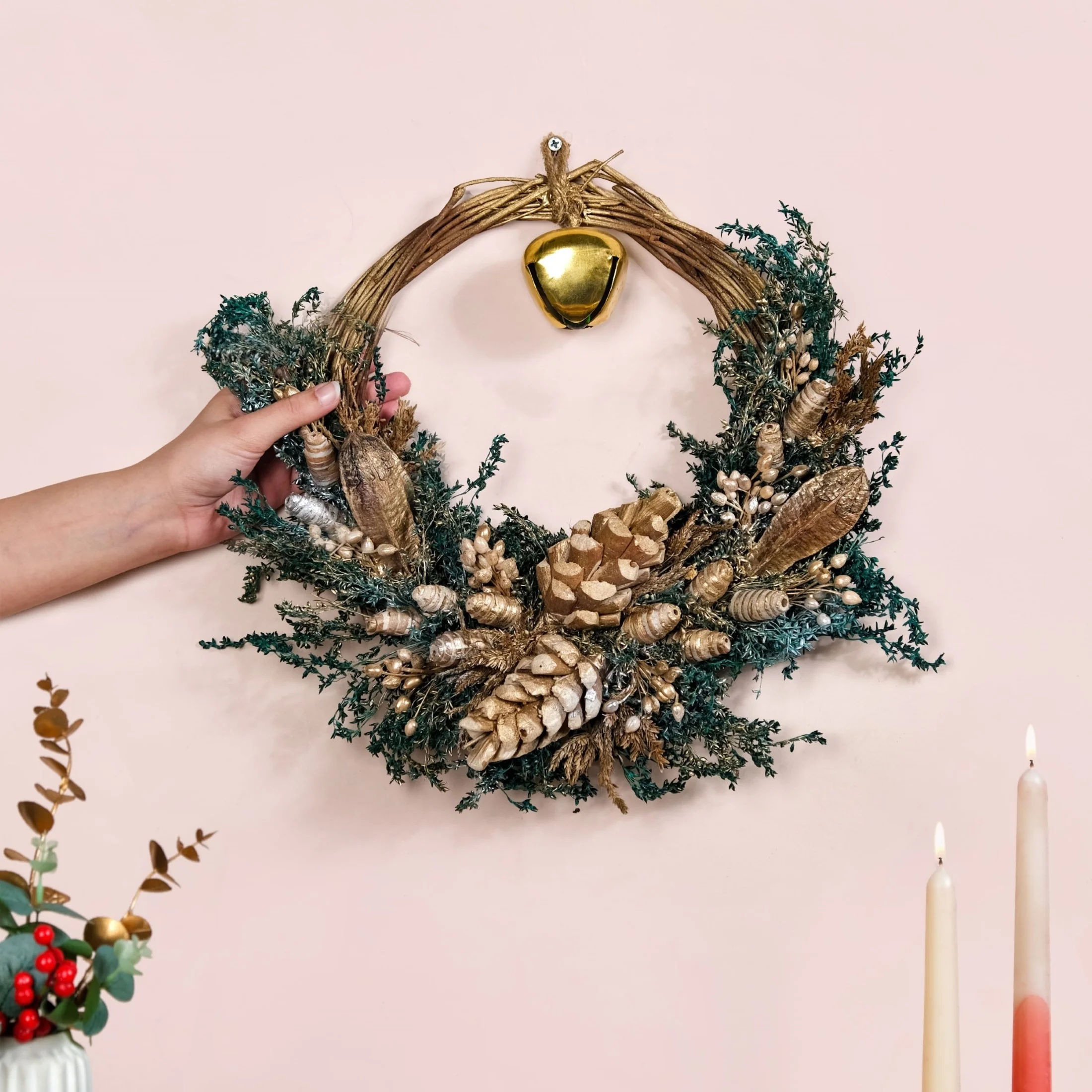 Bell Wreath With Natural Dried Flowers - Image 2