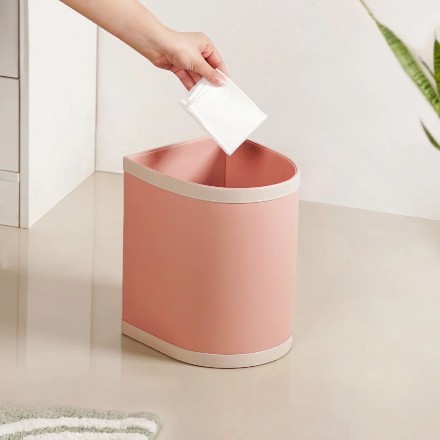 Bin There Faux Leather Dustbin For Home Pink - Image 2