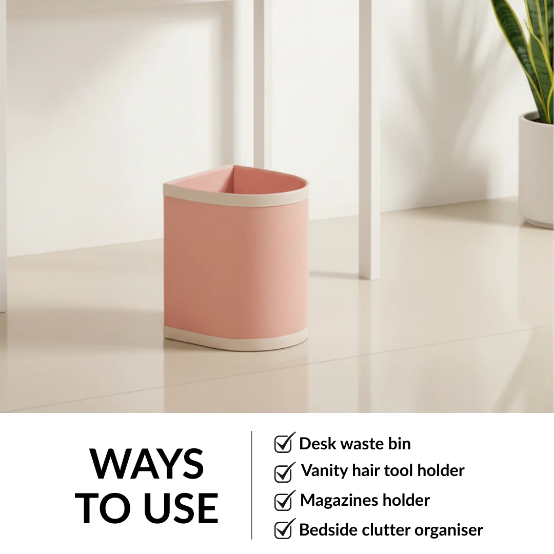 Bin There Faux Leather Dustbin For Home Pink - Image 7