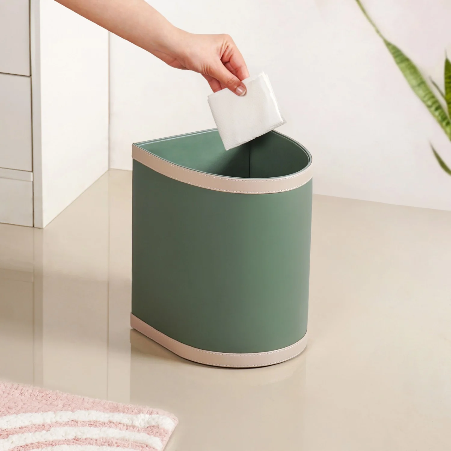 Bin There Faux Leather Dustbin Sage Green - Image 2