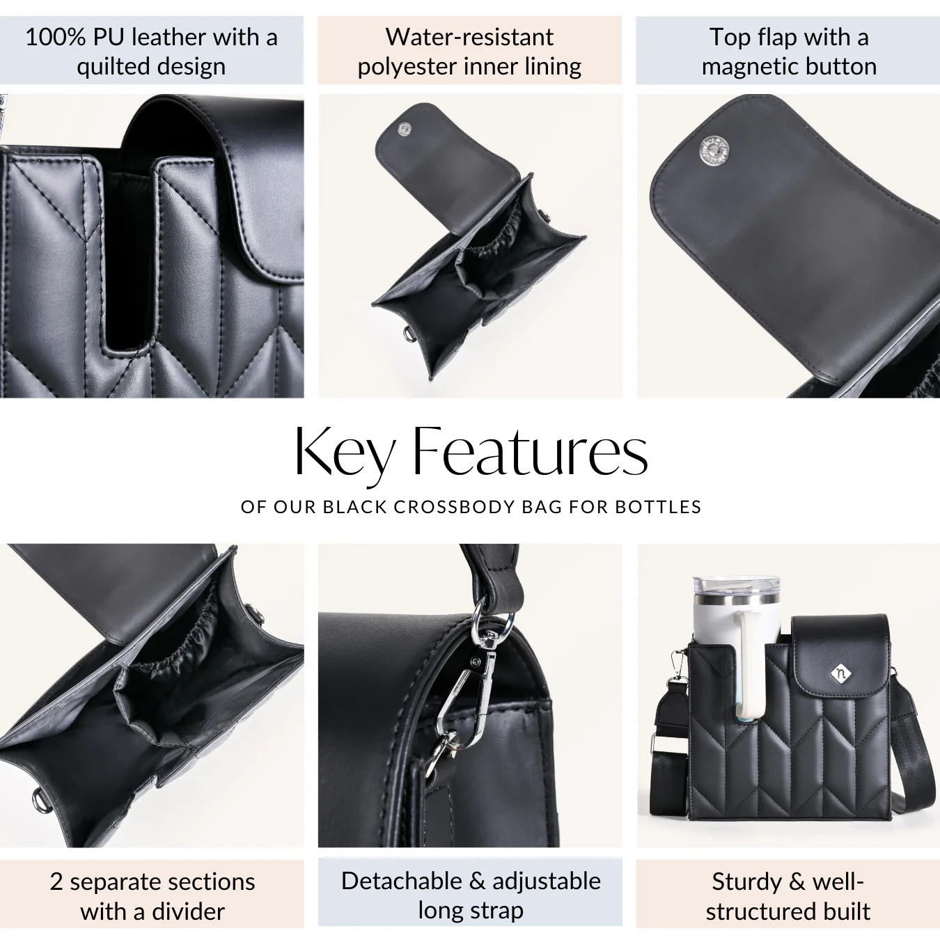 Black Crossbody Bag For Bottles - Image 5