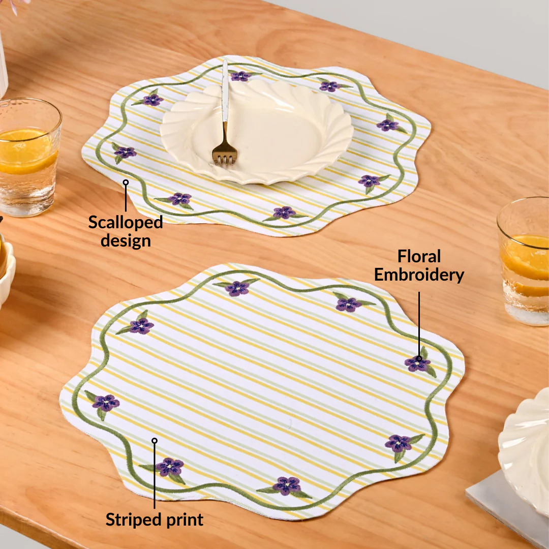 Bloom Lines Cotton Embroidered Table Mat Set Of 6 - Image 2