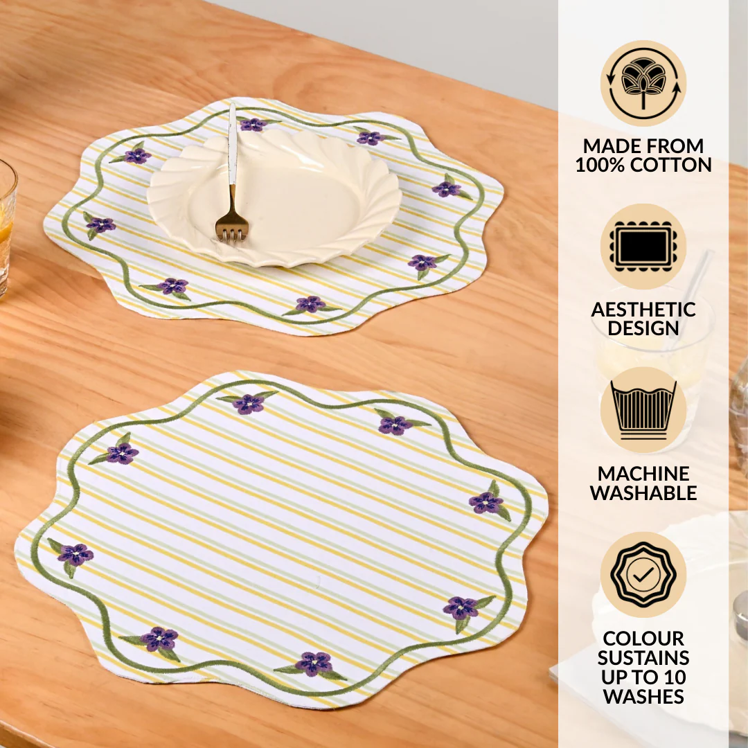 Bloom Lines Cotton Embroidered Table Mat Set Of 6 - Image 3
