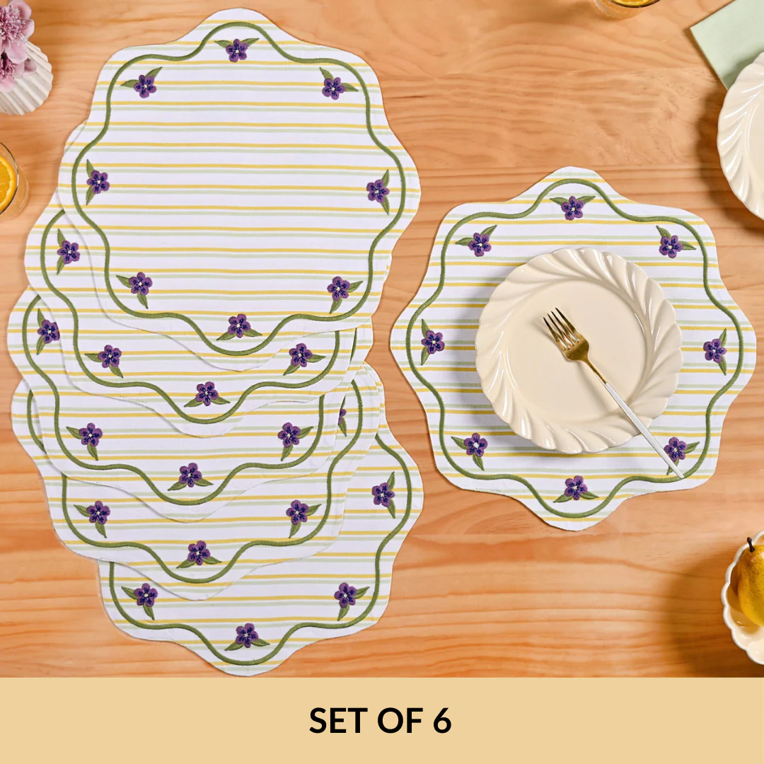 Bloom Lines Cotton Embroidered Table Mat Set Of 6 - Image 5