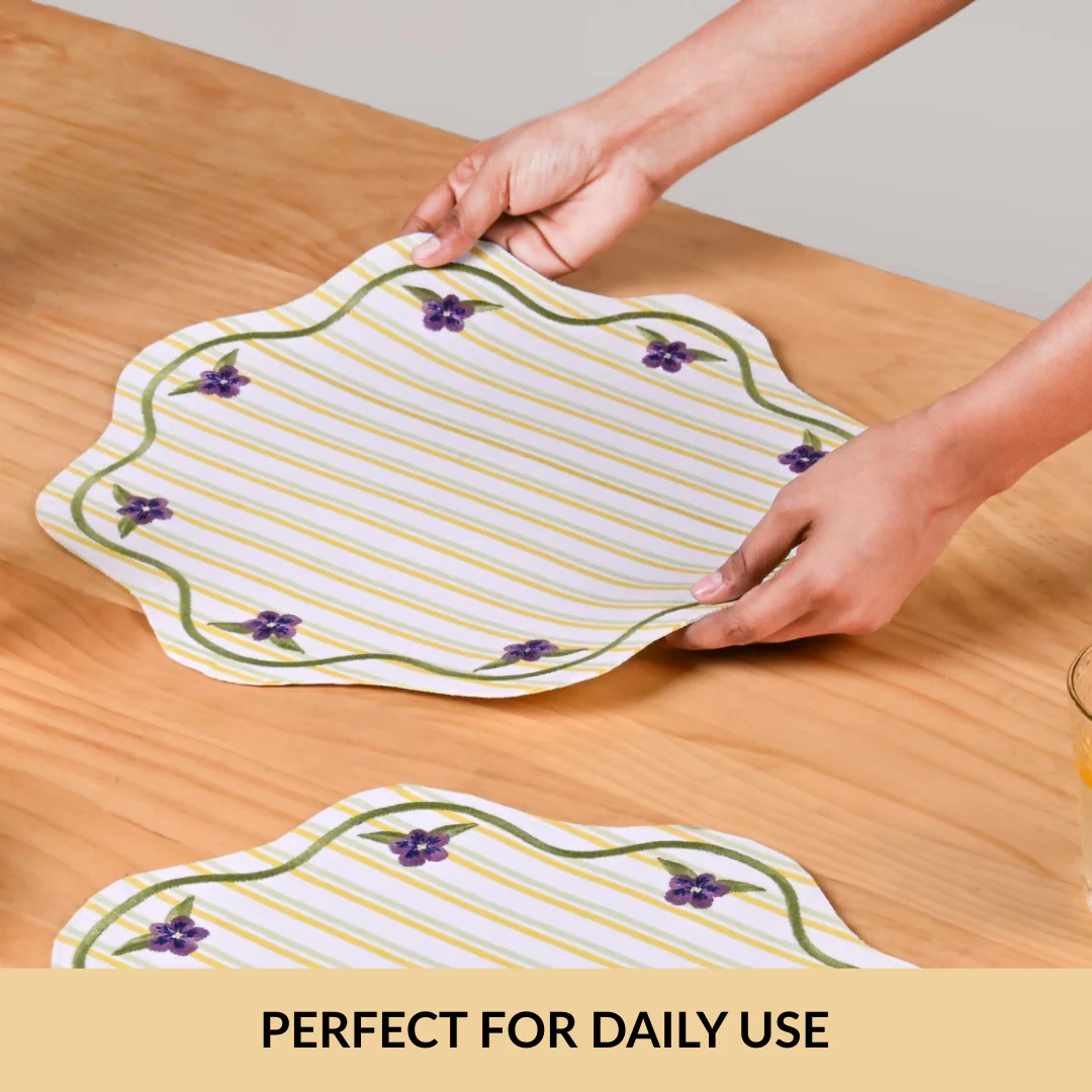 Bloom Lines Cotton Embroidered Table Mat Set Of 6 - Image 6