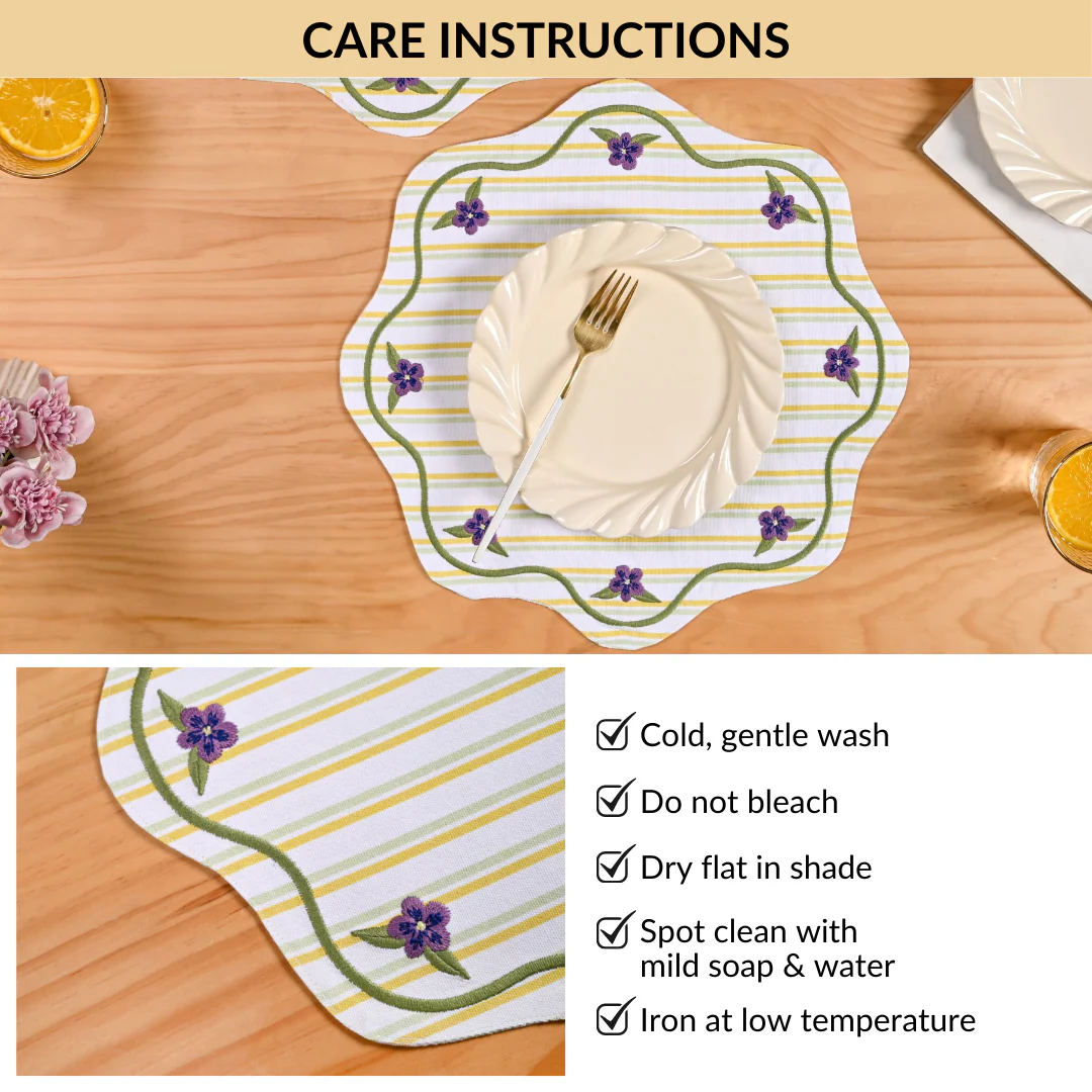 Bloom Lines Cotton Embroidered Table Mat Set Of 6 - Image 7
