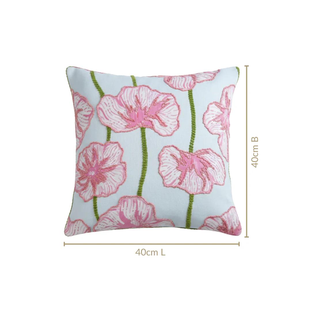 Blooming Blush Embroidered Cotton Cushion Cover 40x40cm - Image 3