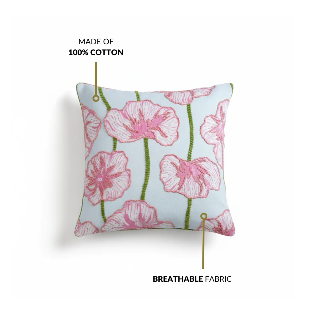 Blooming Blush Embroidered Cotton Cushion Cover 40x40cm - Image 5