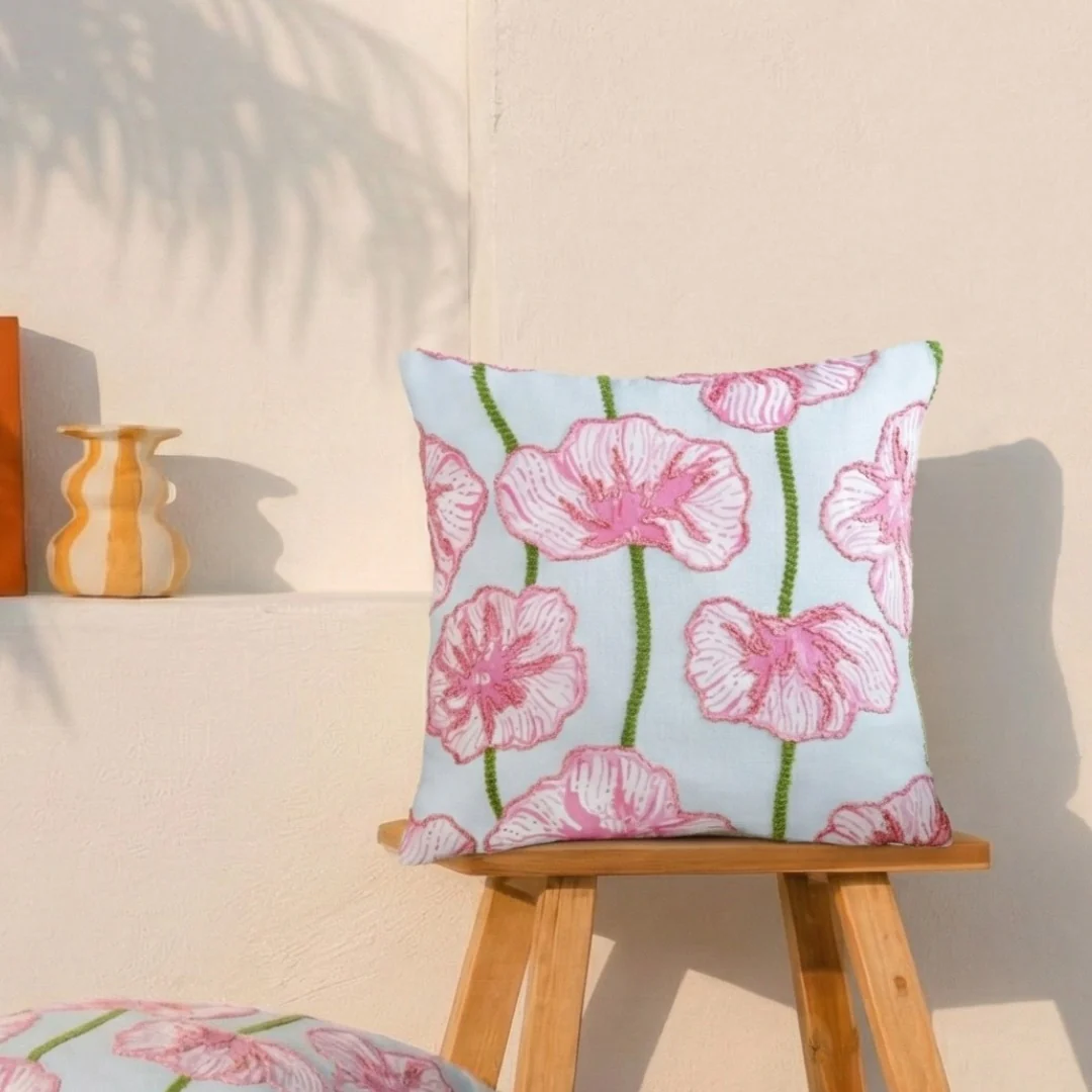 Blooming Blush Embroidered Cotton Cushion Cover 40x40cm - Image 6