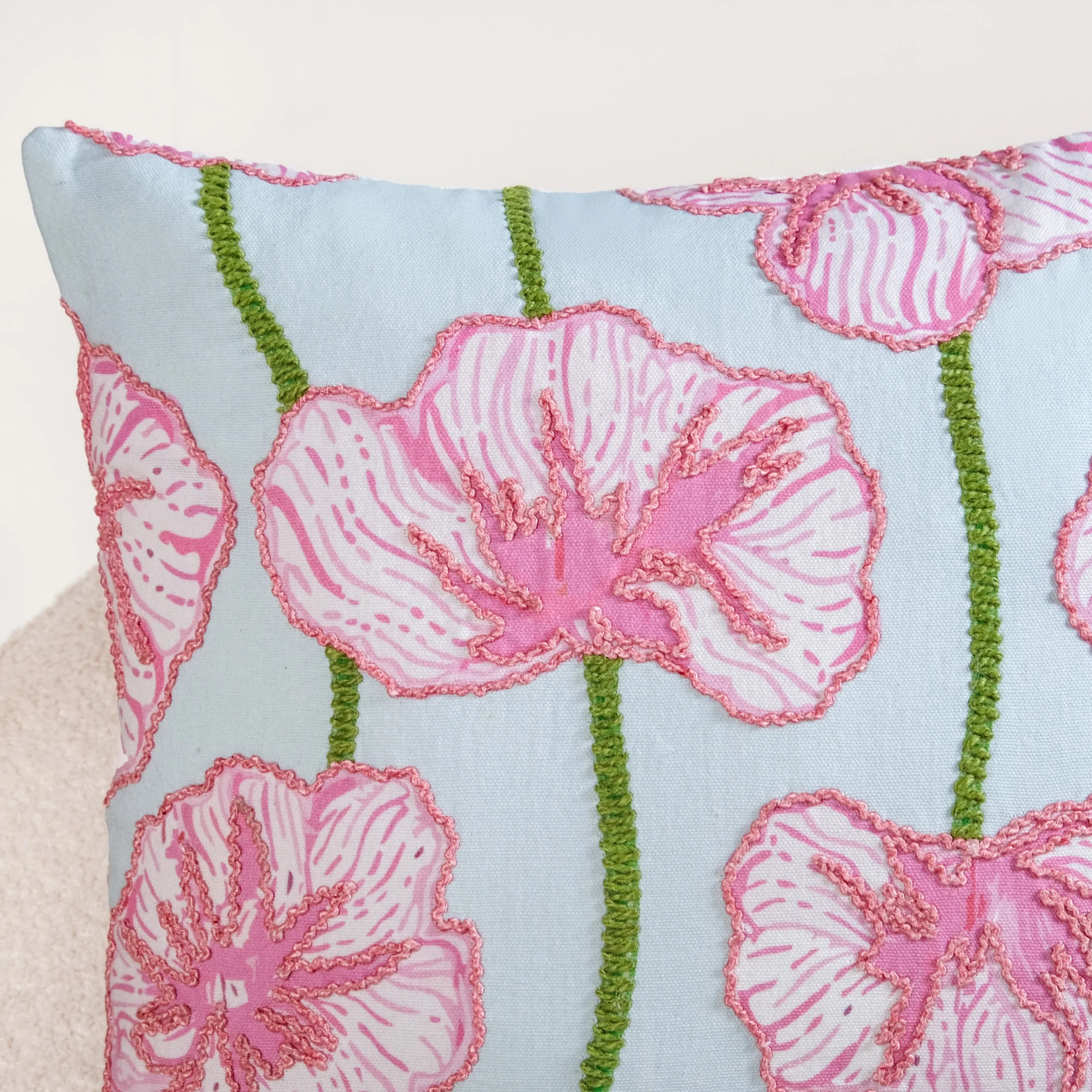Blooming Blush Embroidered Cotton Cushion Cover 40x40cm - Image 7