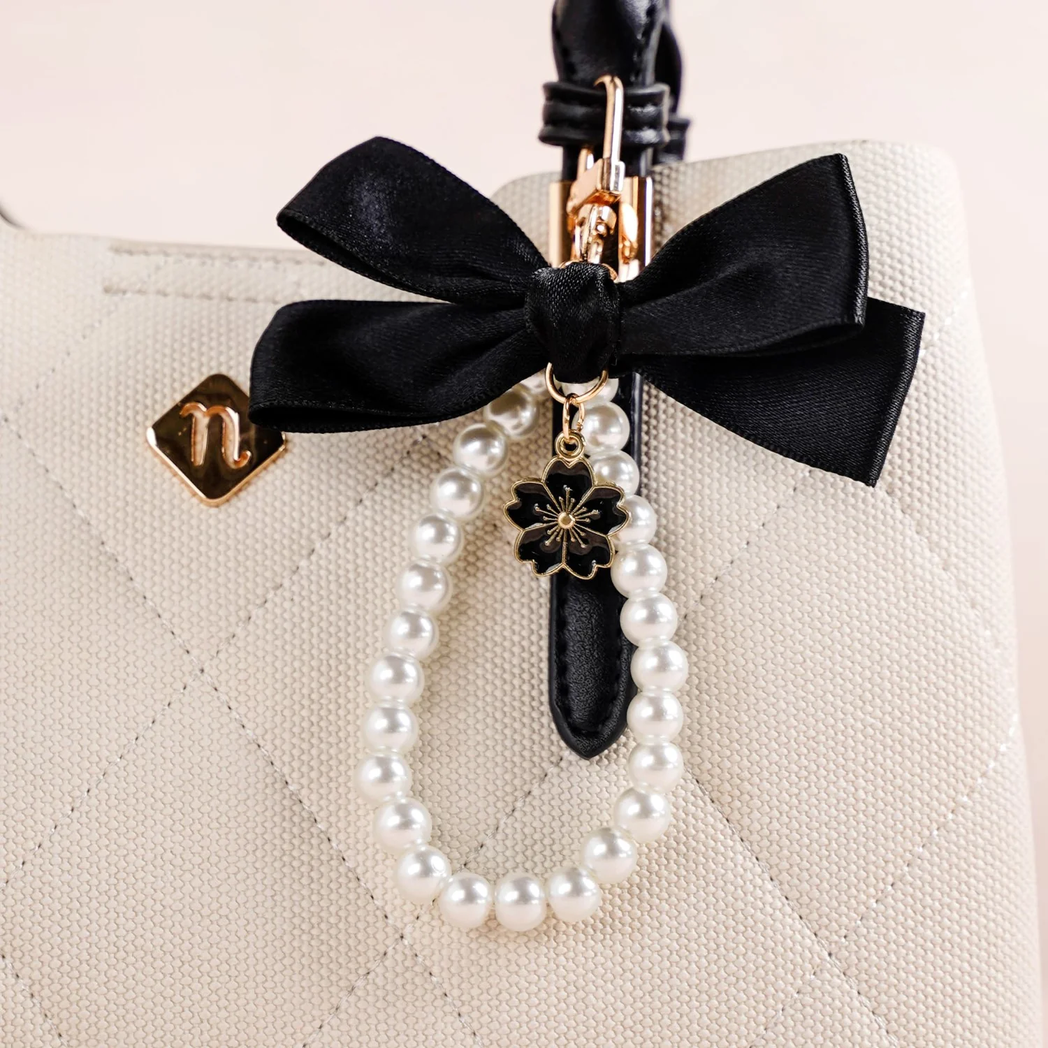 Blooming Bow Keychain With Pearl Dangler - Image 3