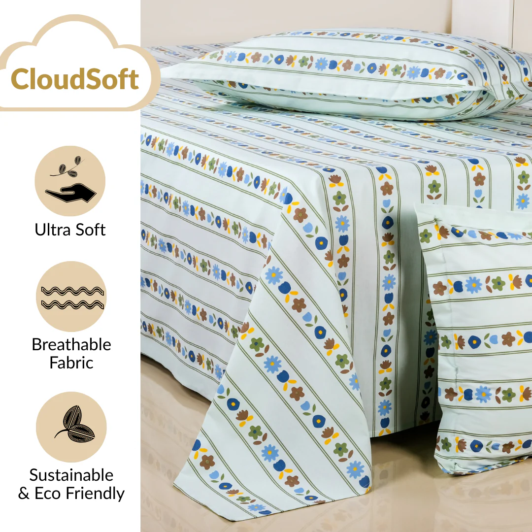 Blooming Garden Pure Cotton Queen Size Bedding Set 254x229cm - Image 4
