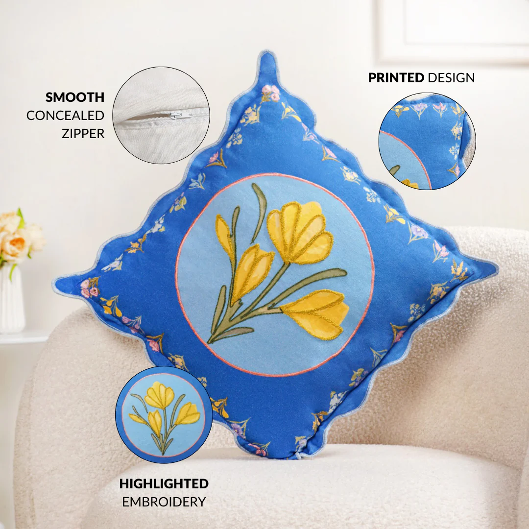 Bloom Era Blue Courtyard Cotton Cushion Cover 43x43cm - Image 2