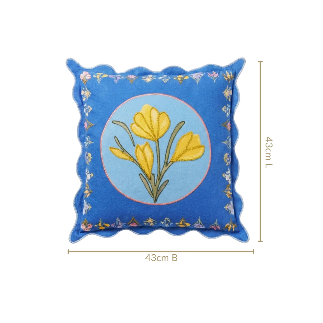 Bloom Era Blue Courtyard Cotton Cushion Cover 43x43cm - Image 3