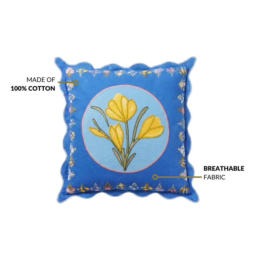 Bloom Era Blue Courtyard Cotton Cushion Cover 43x43cm - Image 4