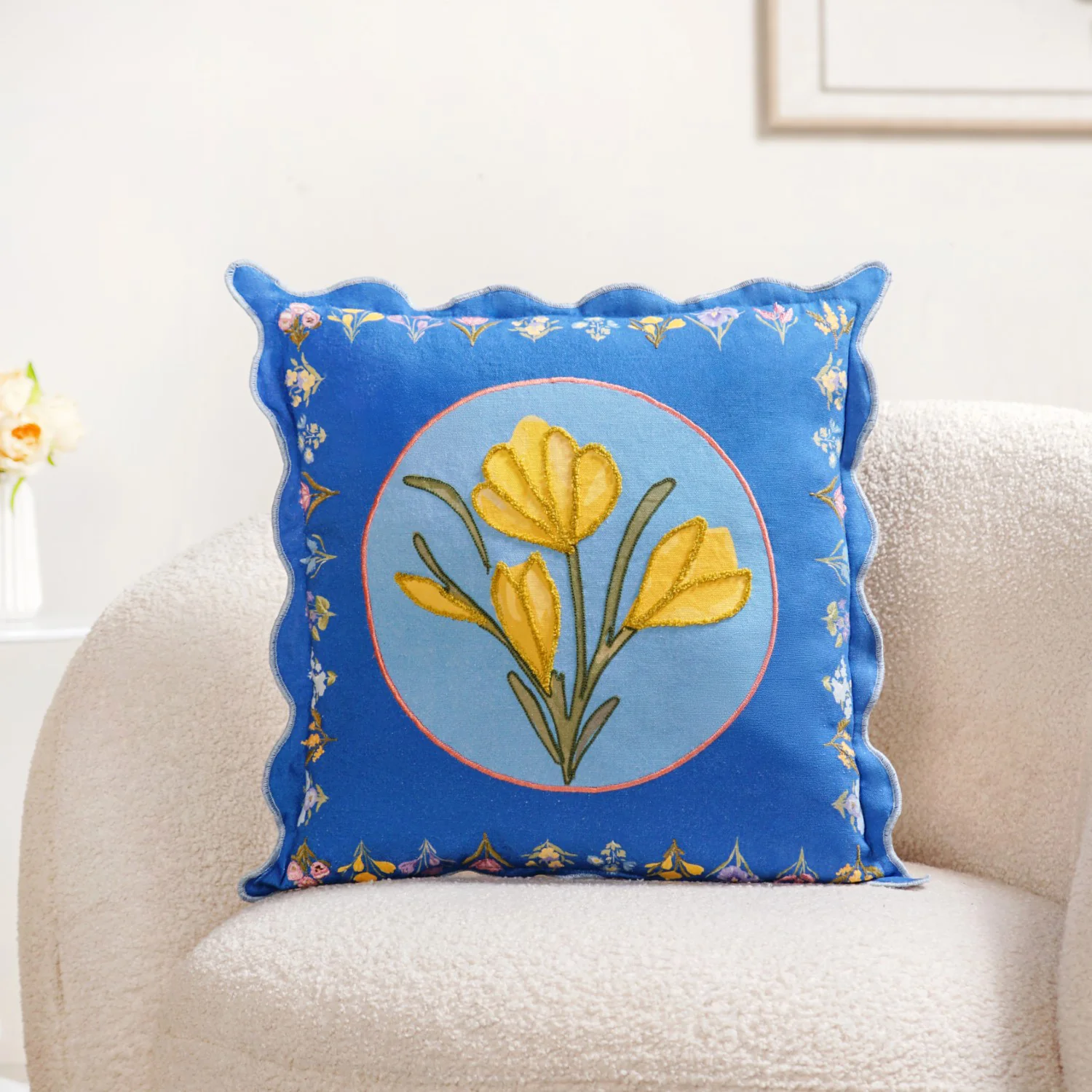 Bloom Era Blue Courtyard Cotton Cushion Cover 43x43cm - Image 7