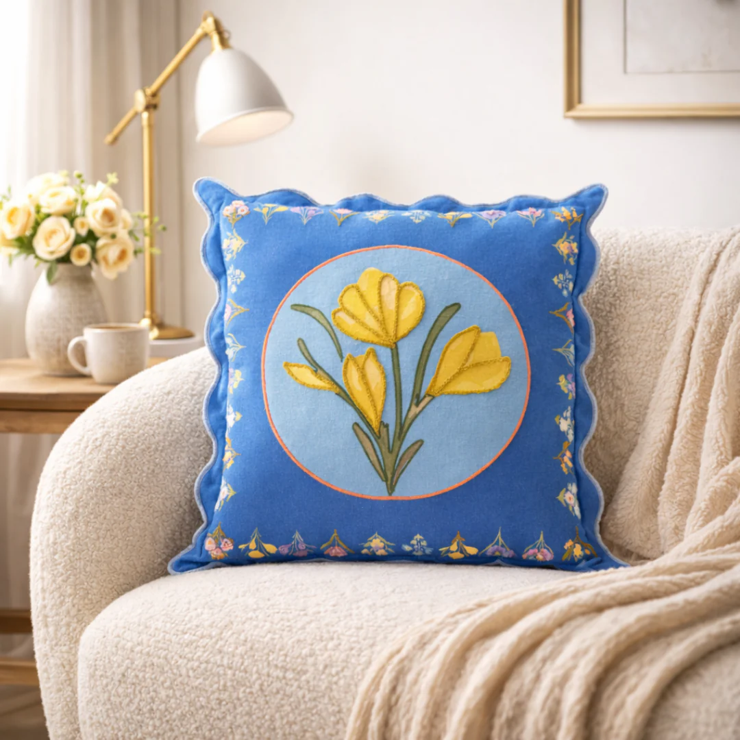 Bloom Era Blue Courtyard Cotton Cushion Cover 43x43cm - Image 8