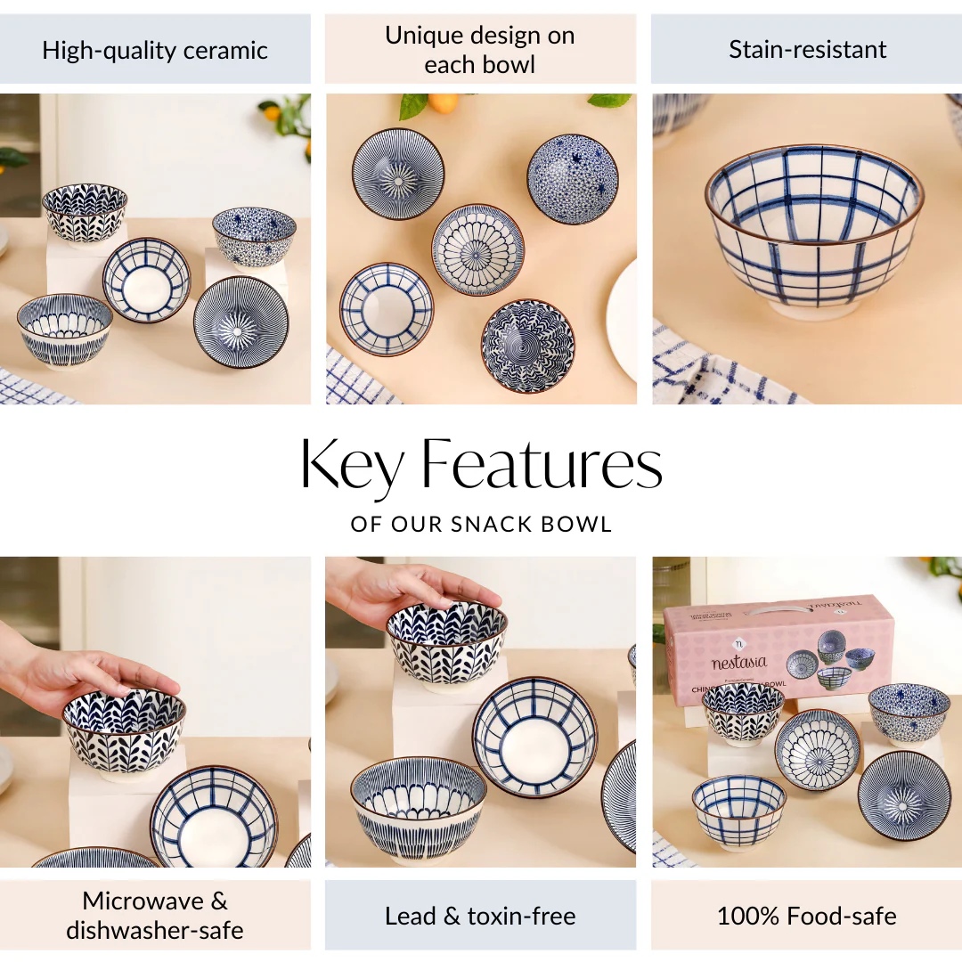 Blue Hue Ceramic Snack Bowl Set Of 5 350ml - Image 5