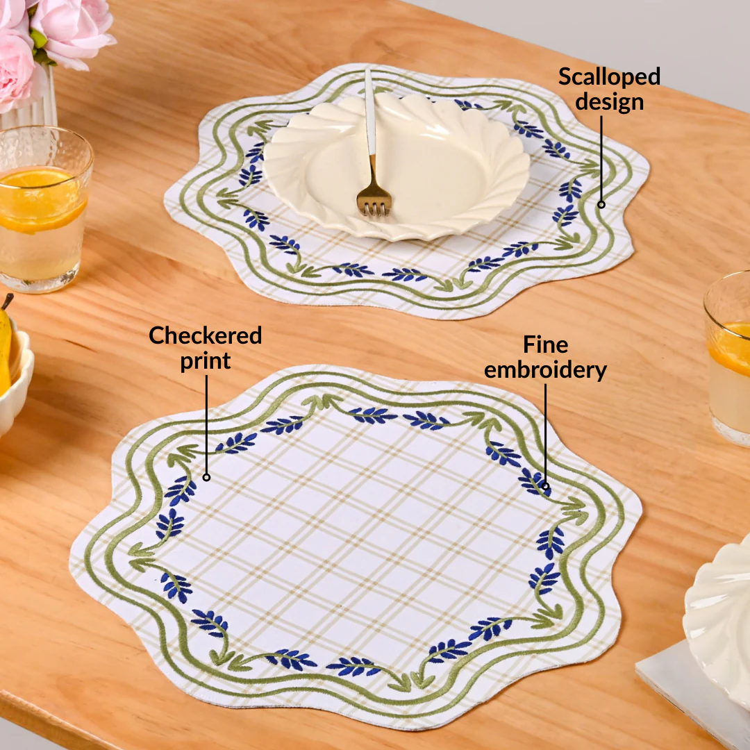 Blue Ivy Cotton Embroidered Table Mat Set Of 6 - Image 2