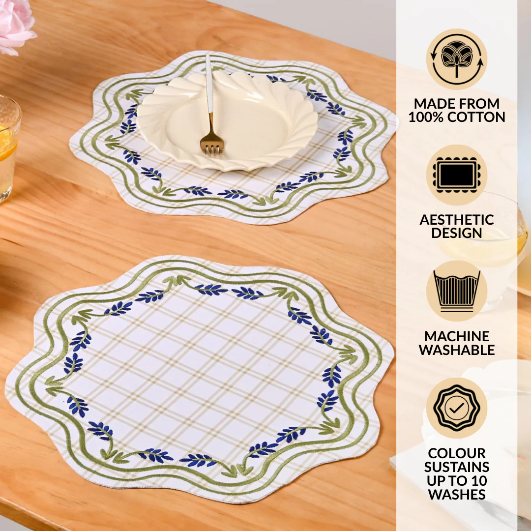 Blue Ivy Cotton Embroidered Table Mat Set Of 6 - Image 3