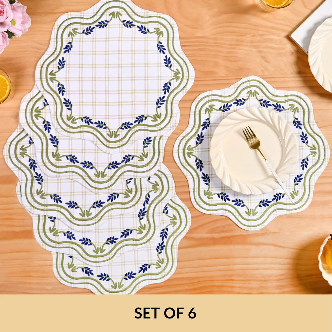 Blue Ivy Cotton Embroidered Table Mat Set Of 6 - Image 5