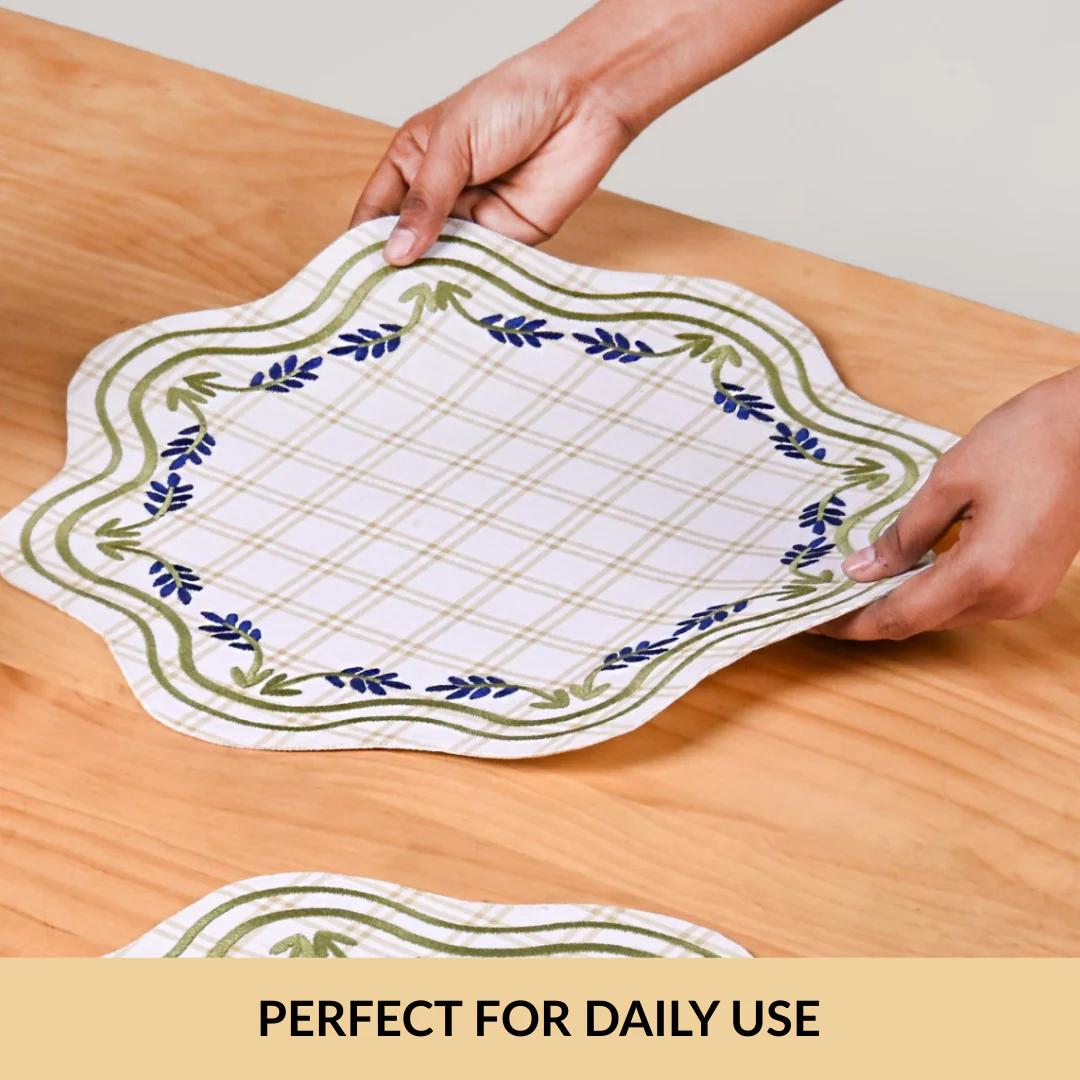 Blue Ivy Cotton Embroidered Table Mat Set Of 6 - Image 6