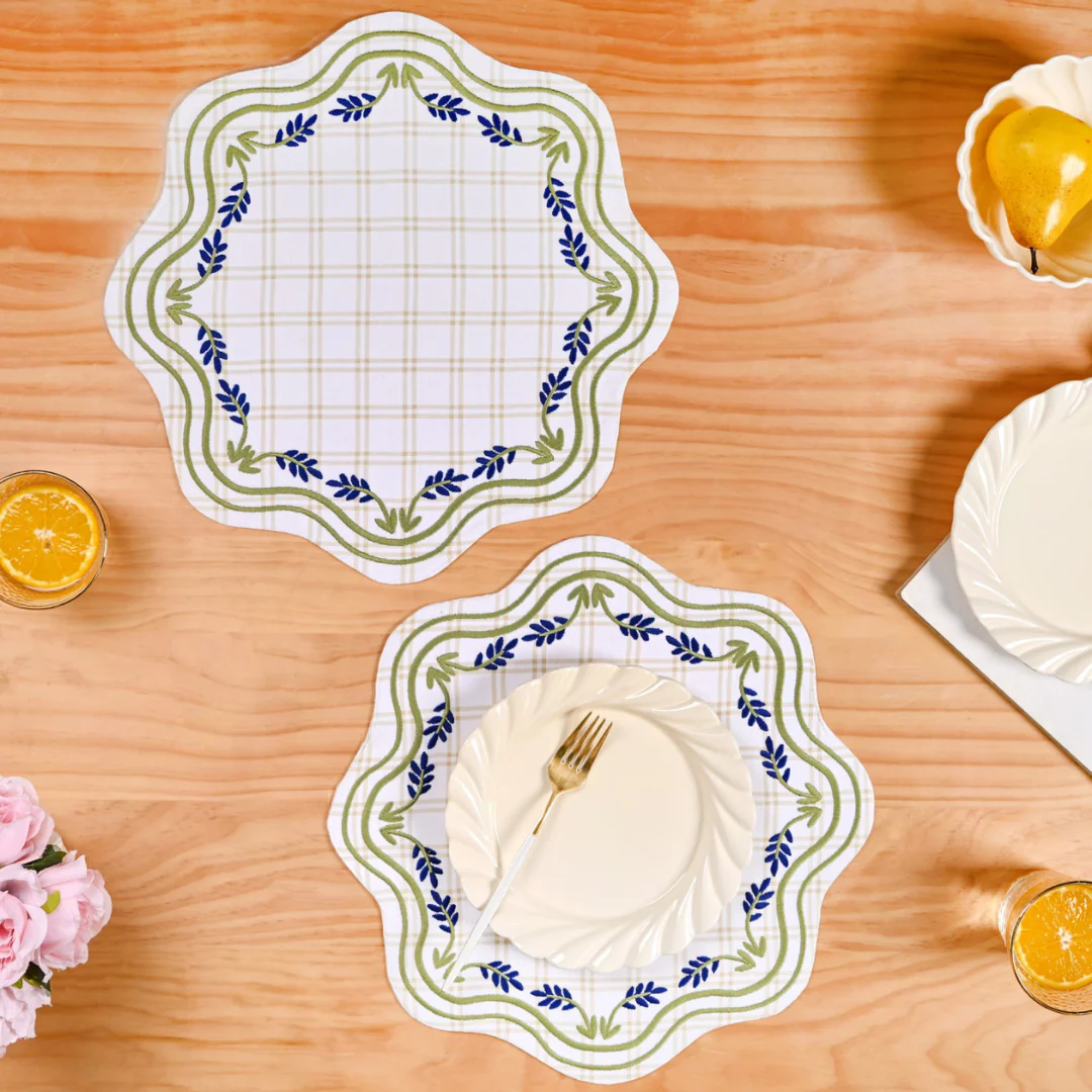 Blue Ivy Cotton Embroidered Table Mat Set Of 6 - Image 8