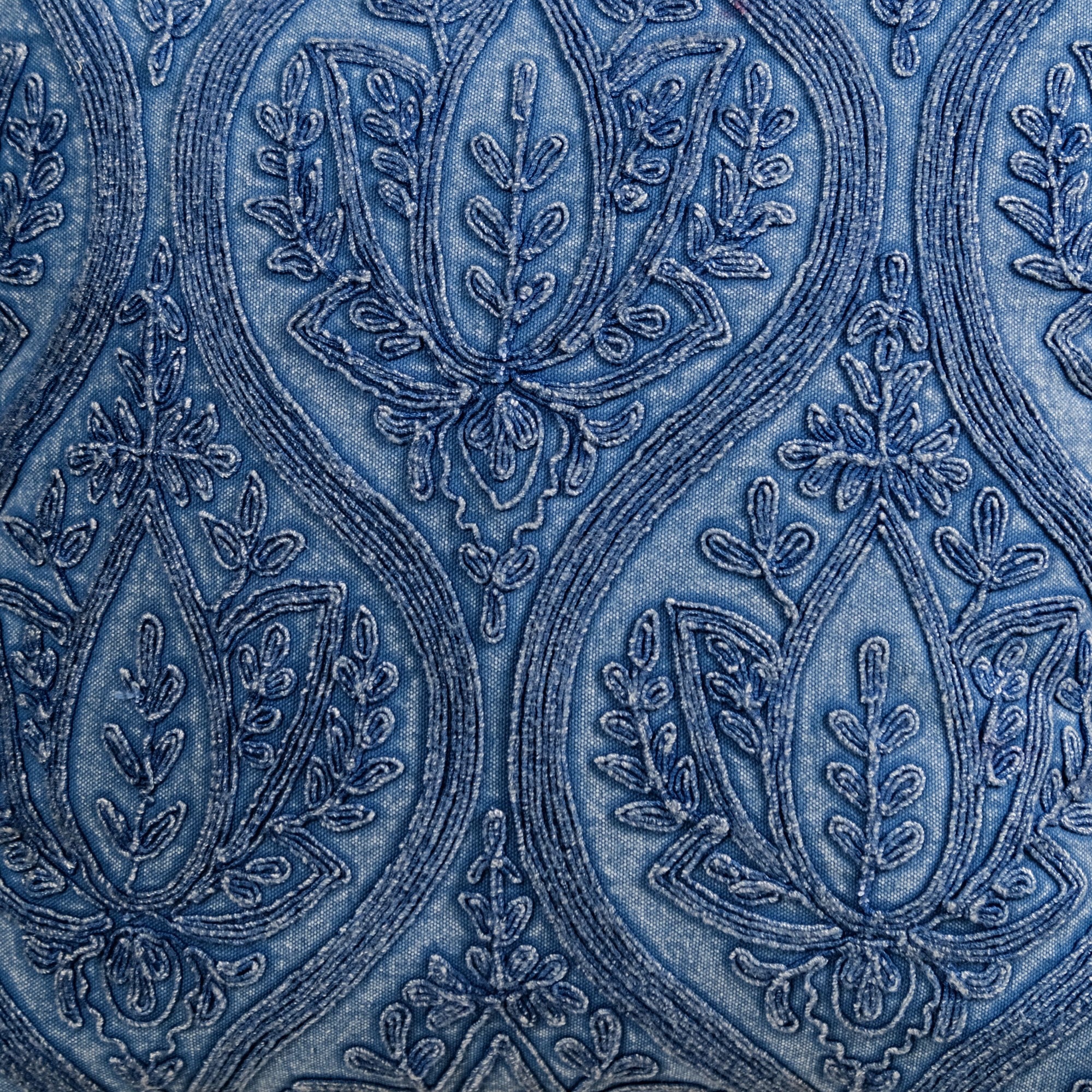 Blue Stonewash Embroidered Cotton Cushion Cover 40x40cm - Image 5