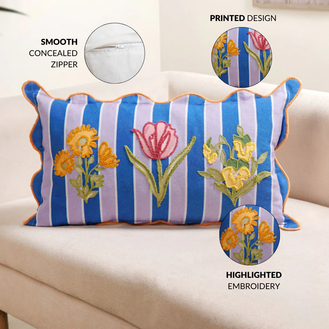 Bloom Era Striped Cotton Cushion Cover 50x30cm - Image 2