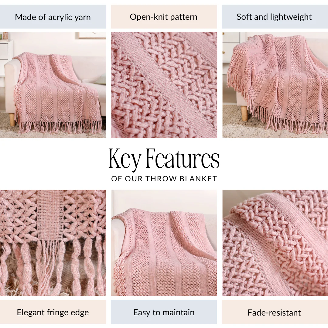 Blush Pink Feather Soft Throw Blanket - Image 4