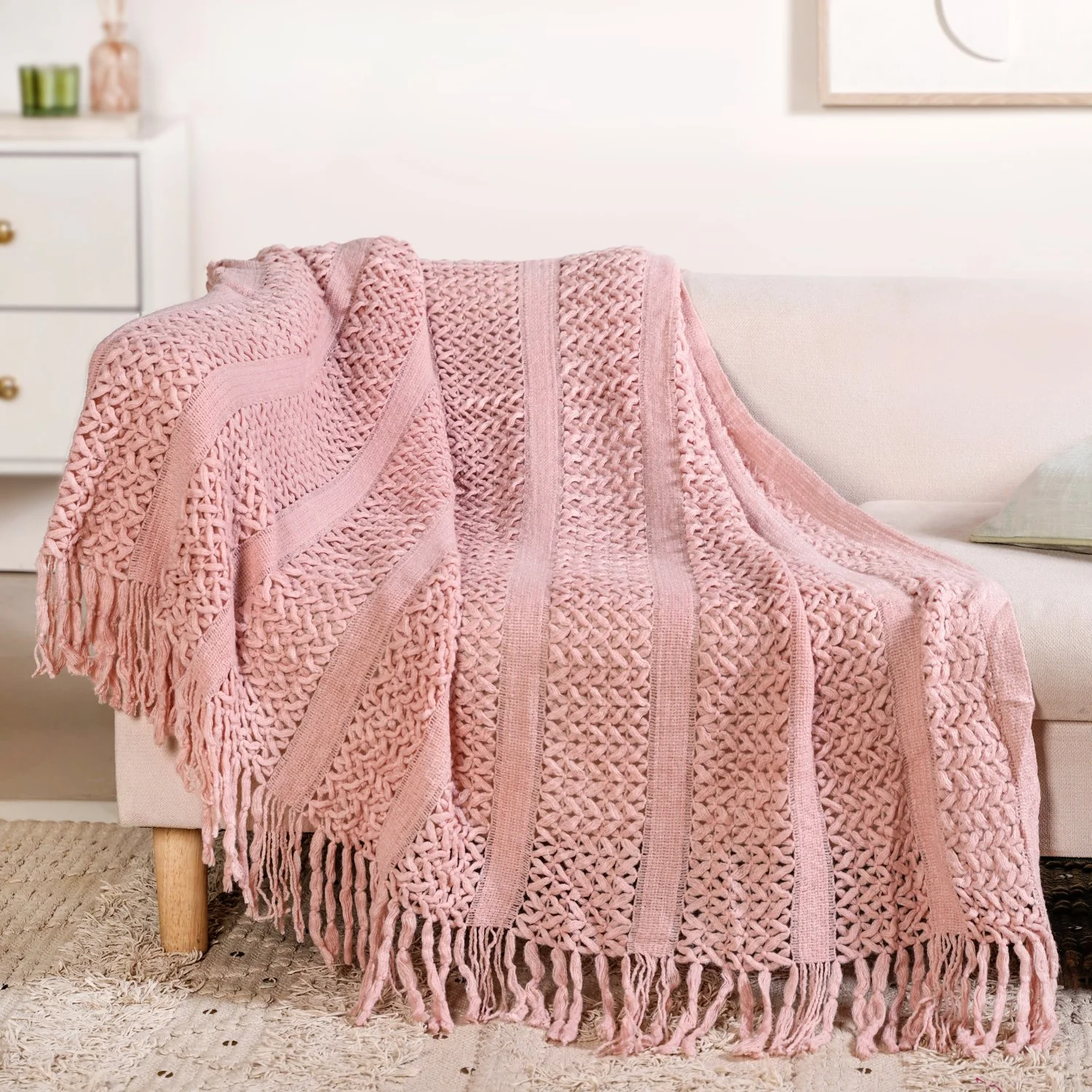 Blush Pink Feather Soft Throw Blanket - Image 5