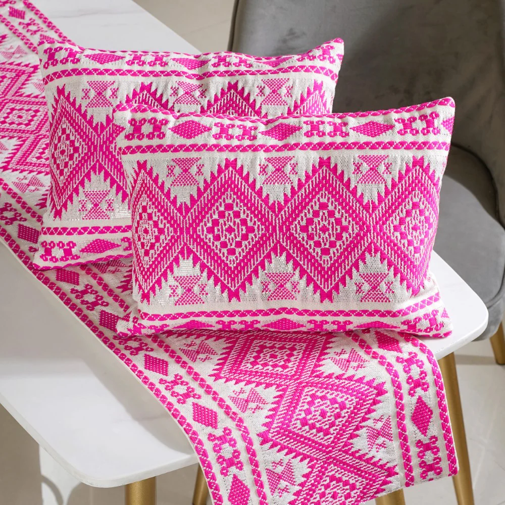 Boho Colour Pop Cushion Cover And Runner Pink Set Of 3 - Image 3