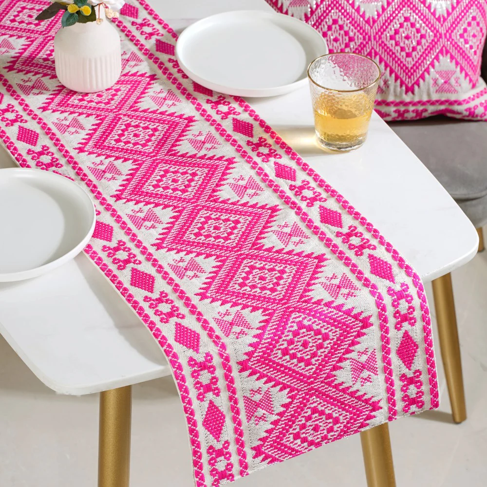 Boho Colour Pop Cushion Cover And Runner Pink Set Of 3 - Image 4