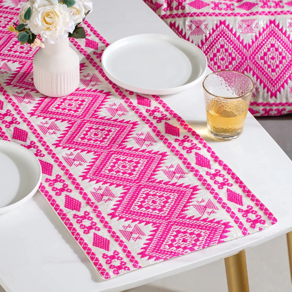 Boho Colour Pop Cushion Cover And Runner Pink Set Of 3 - Image 5