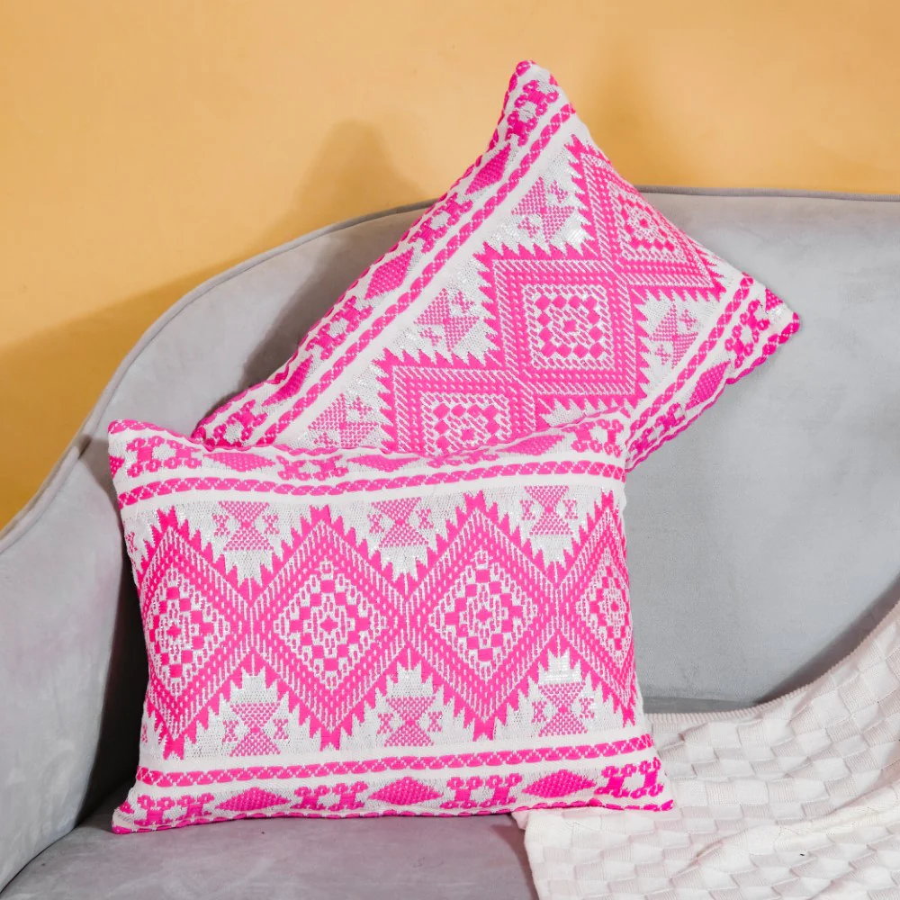 Boho Colour Pop Cushion Cover And Runner Pink Set Of 3 - Image 6
