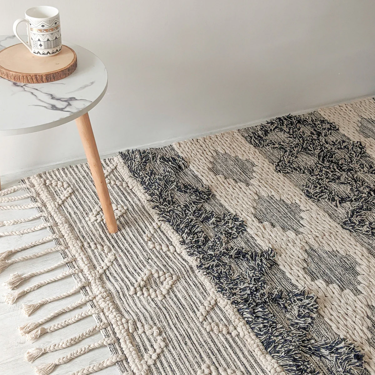 BOHO Arna Hand Woven Rug - White & Dark Grey - Image 6