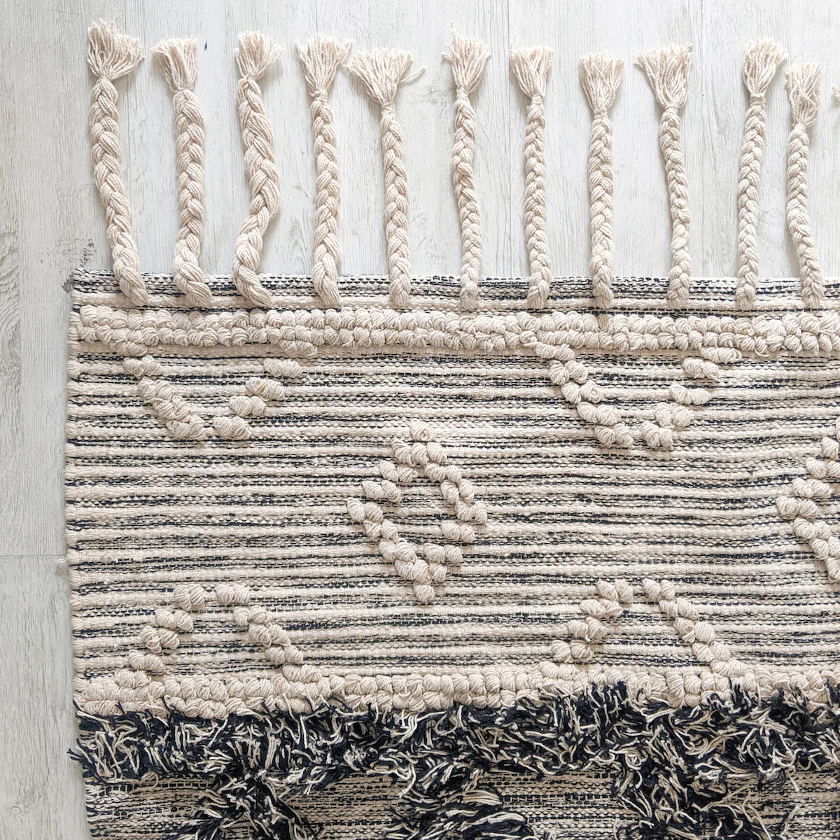 BOHO Arna Hand Woven Rug - White & Dark Grey - Image 7